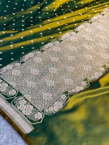 Dual shade green colour premium Banarasi Mashru katan silk saree MK333