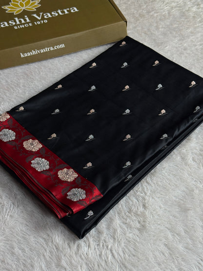 Black and red colour premium Banarasi Mashru katan silk saree MK297