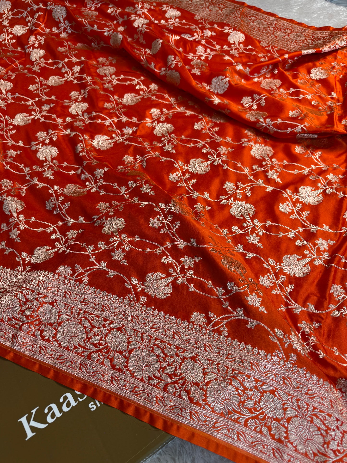 Orange color premium Banarasi Mashru katan silk saree MK227
