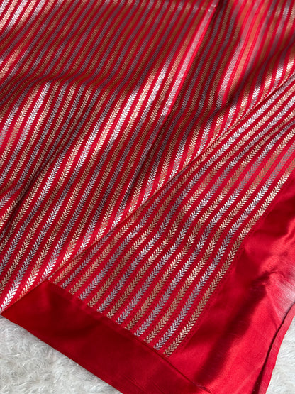 Pink with red premium Banarasi Mashru katan silk saree MK283