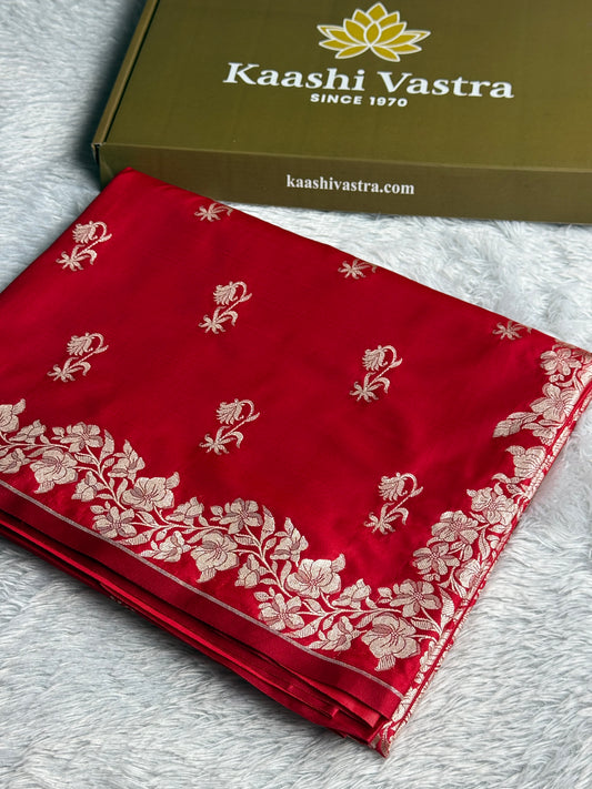 Red colour premium Banarasi Mashru katan silk saree MK272