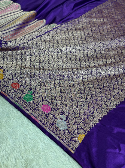 Dark purple premium Banarasi Mashru katan silk saree MK247