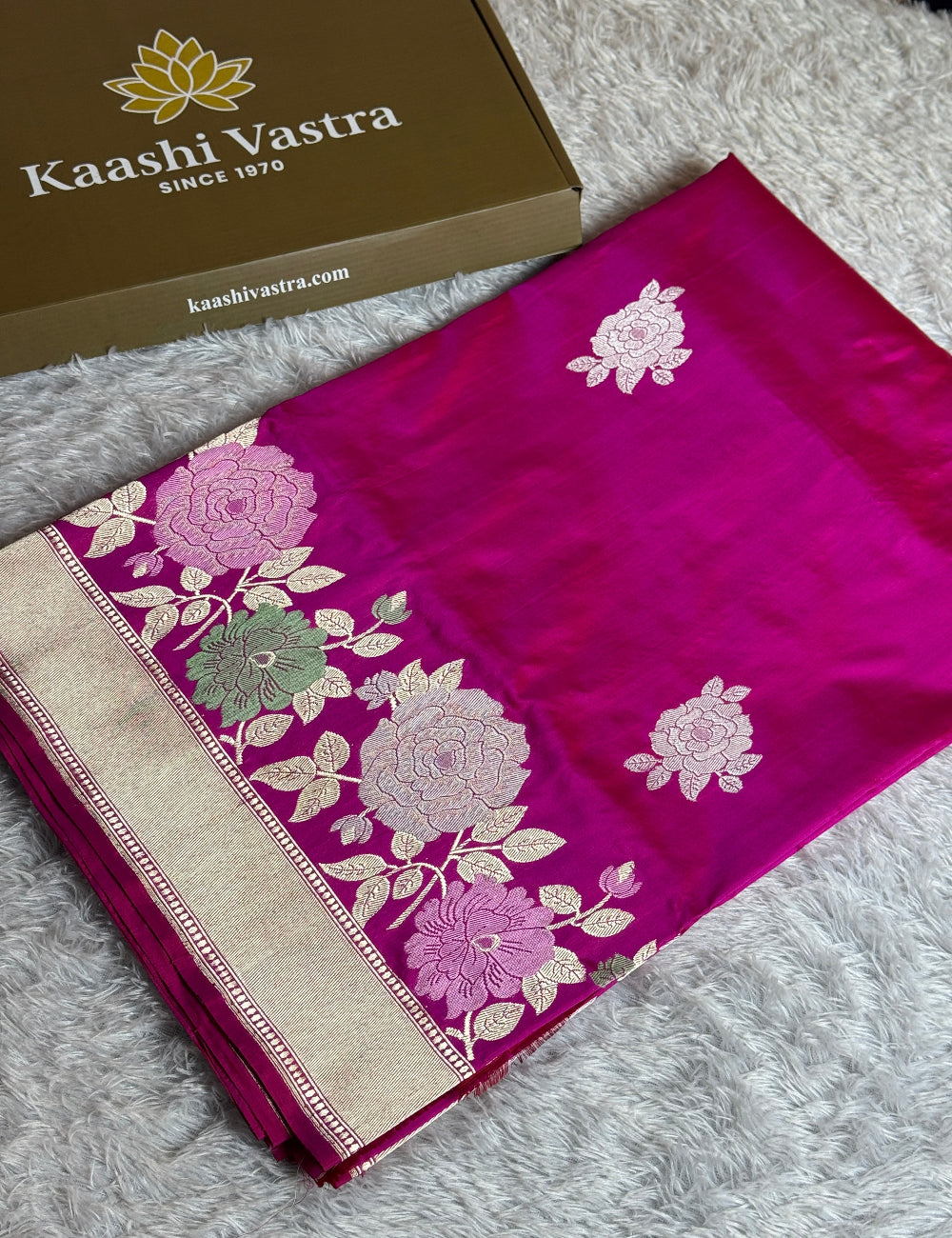 Rani pink premium Banarasi pure handloom silk saree KS101