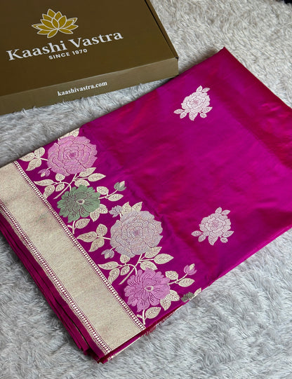 Rani pink premium Banarasi pure handloom silk saree KS101