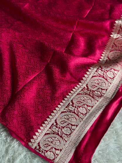 Navy with rani pink colour premium Banarasi Mashru katan silk saree MK287