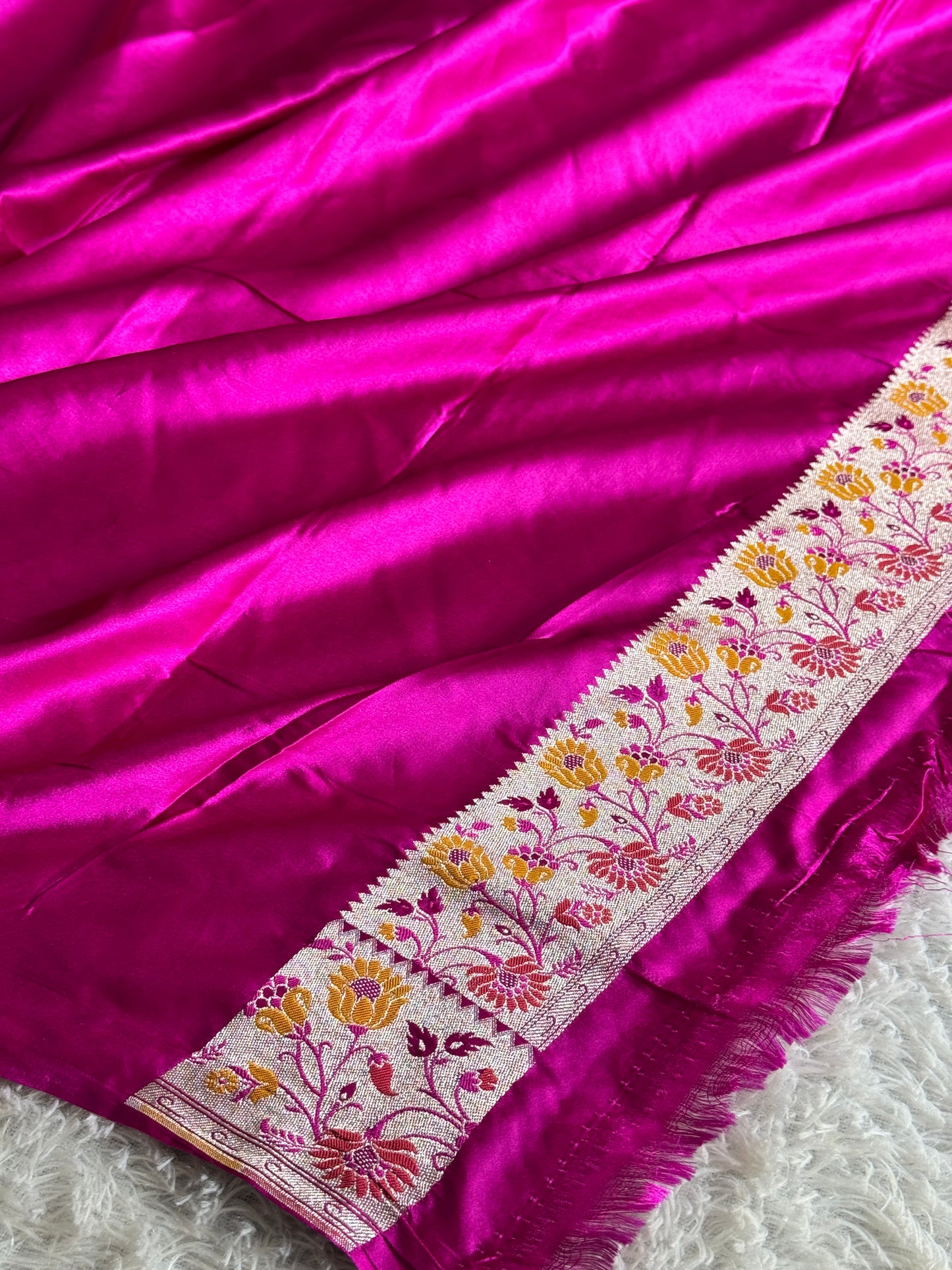 Navy with rani pink premium Banarasi tilfi Mashru katan silk saree MK264