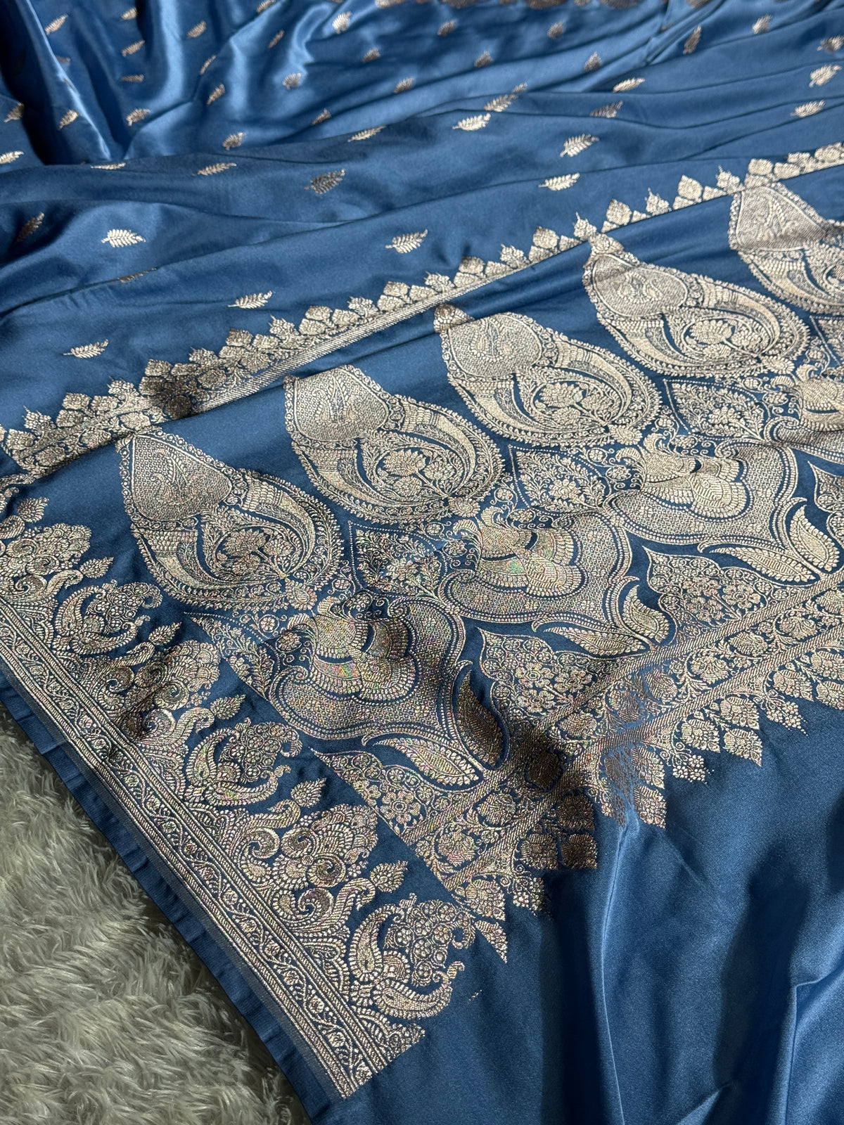 Pastel light blue premium Banarasi Mashru katan silk saree MK244