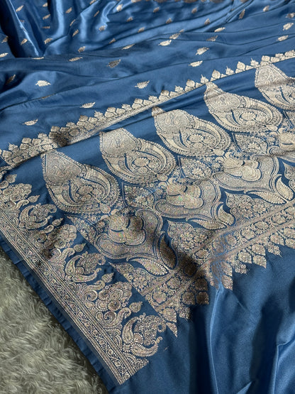 Pastel light blue premium Banarasi Mashru katan silk saree MK244