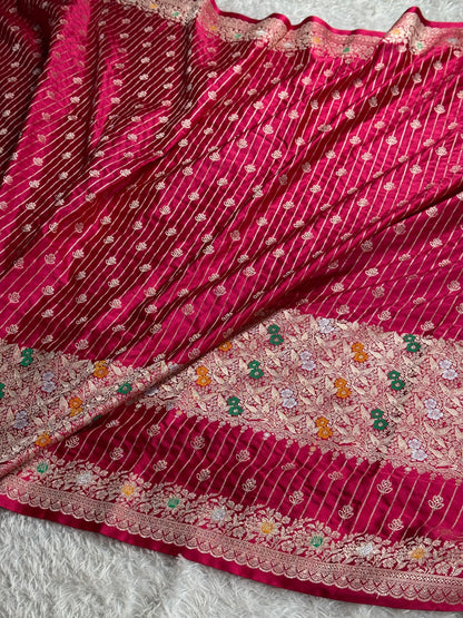 Hot pink colour premium Banarasi Mashru katan silk saree MK292