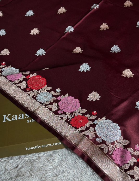Maroon colour premium Banarasi tilfi Mashru katan silk saree MK217