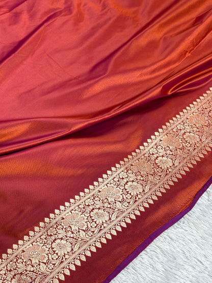METALLIC ORANGE PREMIUM BANARASI MASHRU KATAN SILK SAREE MK265