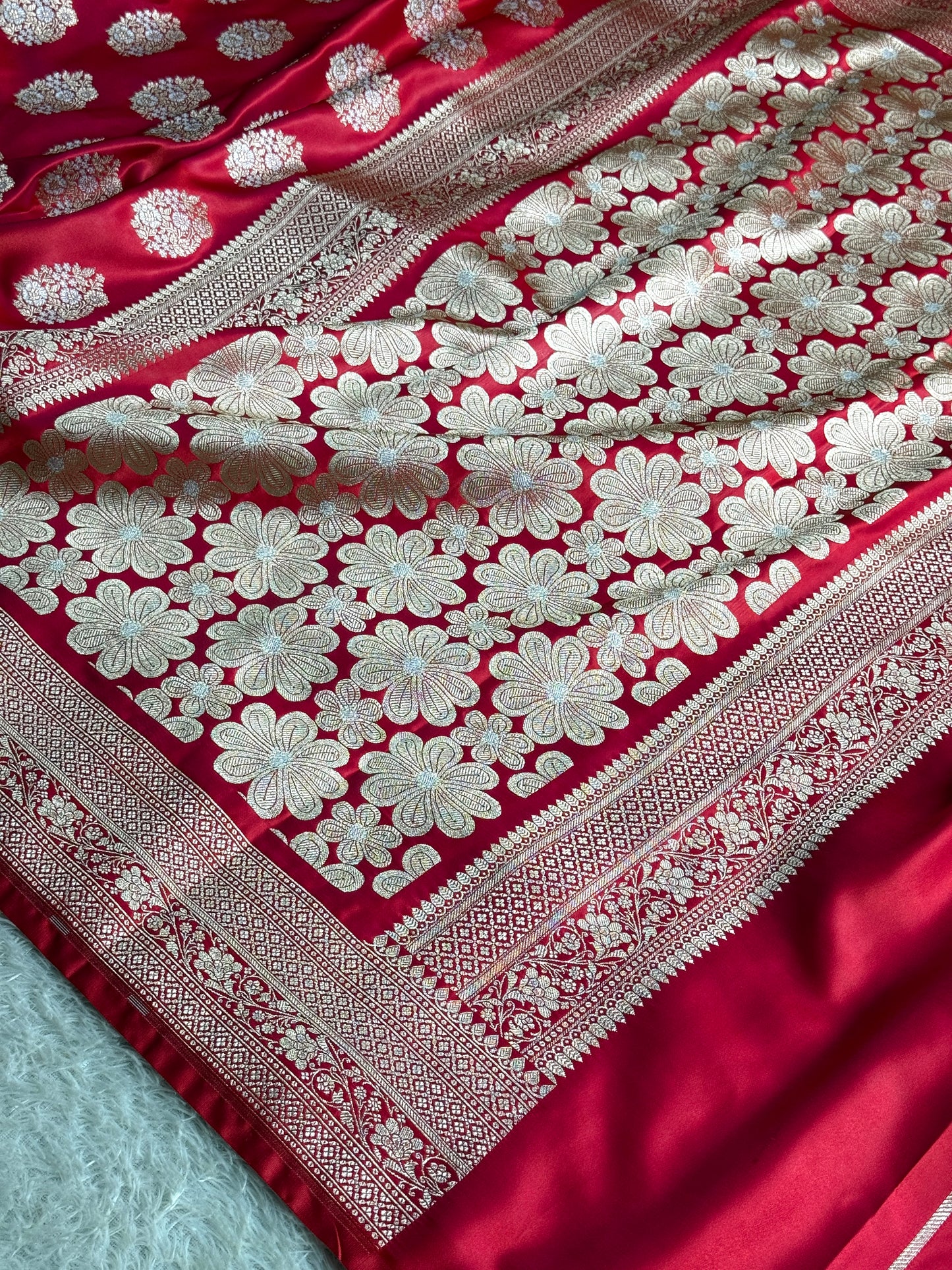 Cherry red premium Banarasi Mashru katan silk saree MK298