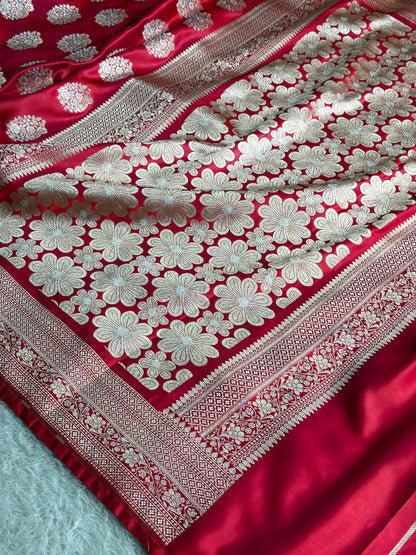 Cherry red premium Banarasi Mashru katan silk saree MK298