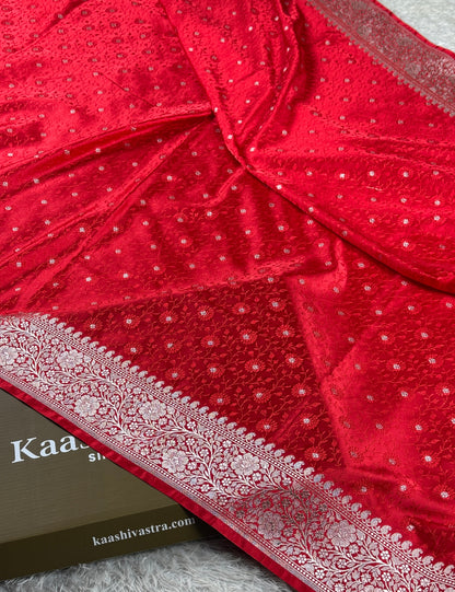 Chilli red premium Banarasi tanchui Mashru katan silk saree MK261