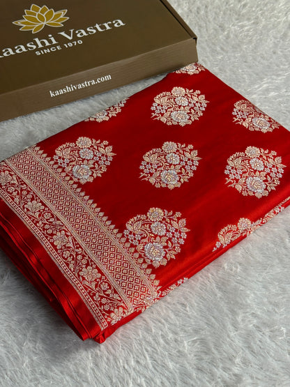 Red colour premium Banarasi Mashru katan silk saree MK310