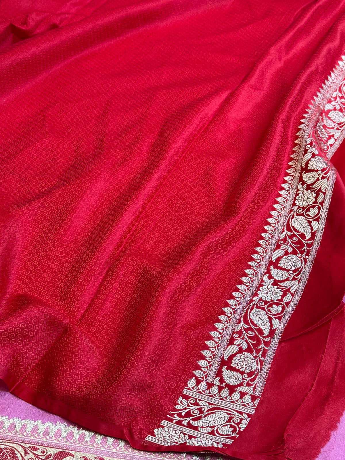 Pink with cherry red premium Banarasi Mashru katan silk saree MK281