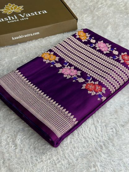 Purple colour premium Banarasi tilfi Mashru katan silk saree MK332