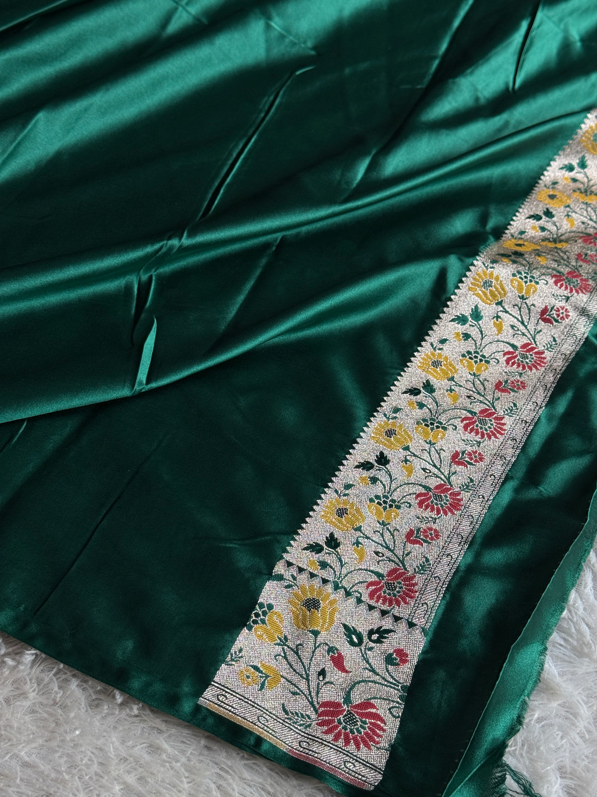 Orange with bottle green premium Banarasi Mashru katan silk saree MK264