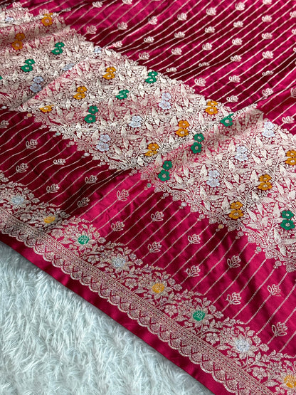 Hot pink colour premium Banarasi Mashru katan silk saree MK292