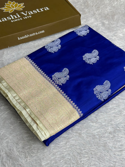 Royal blue with off white colour premium Banarasi Mashru katan silk saree MK320