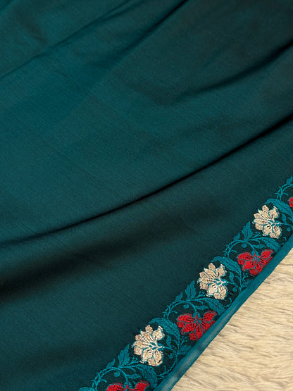 Rama green colour premium Banarasi Mashru katan silk saree MK237