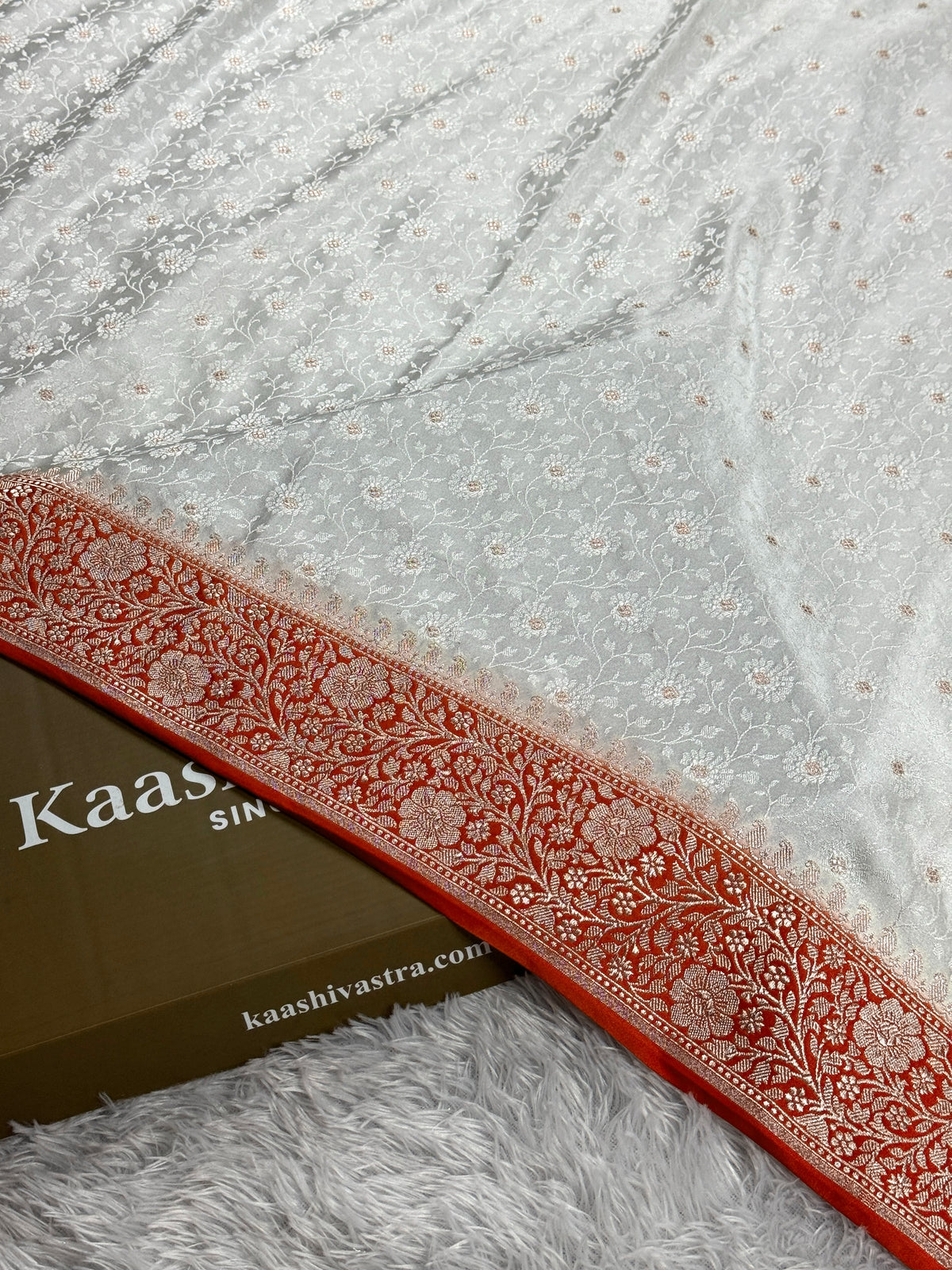 Orange with off white premium Banarasi tanchui Mashru katan silk saree MK248