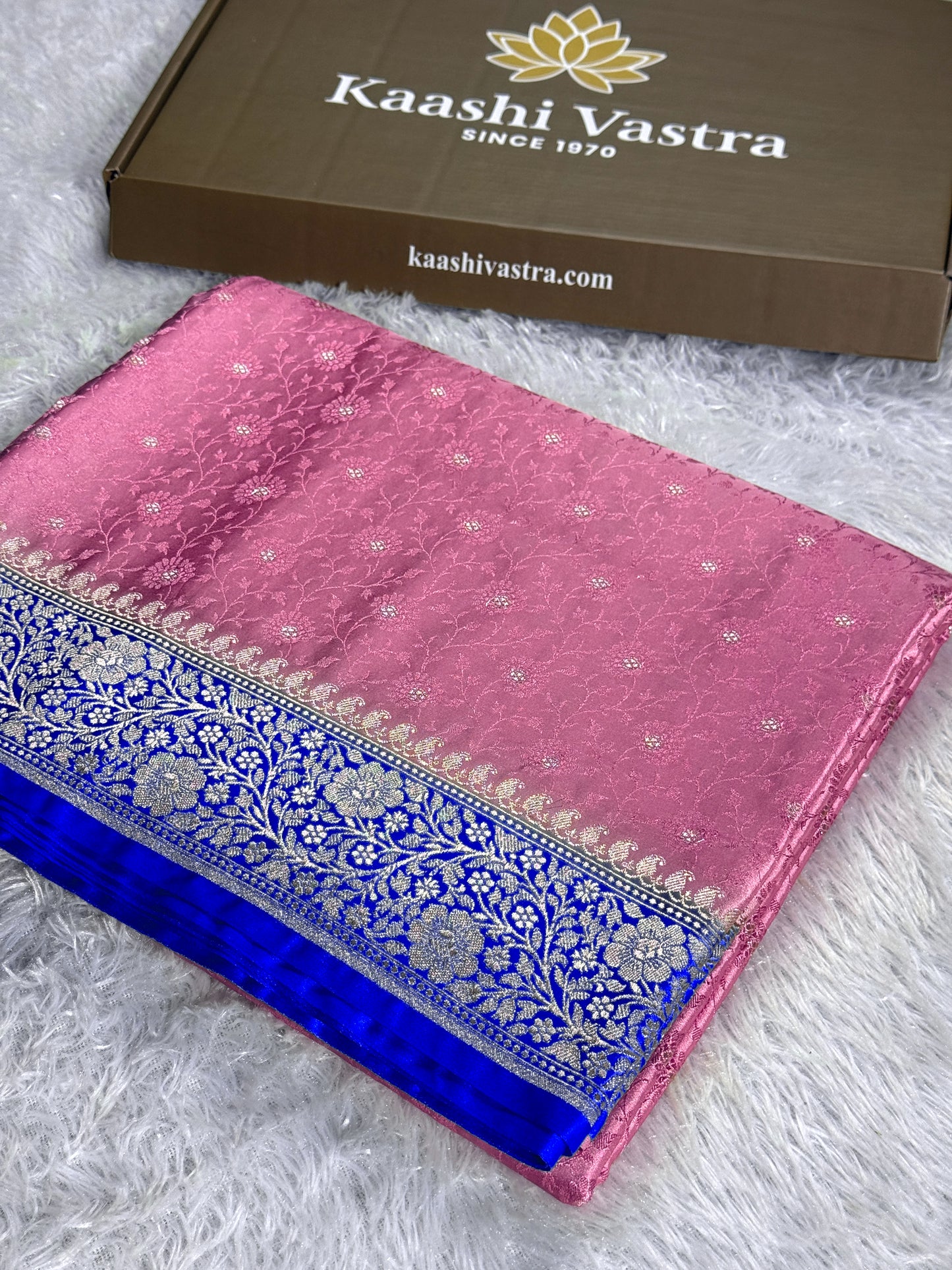 Royal blue and rose pink premium Banarasi Mashru katan silk saree MK248
