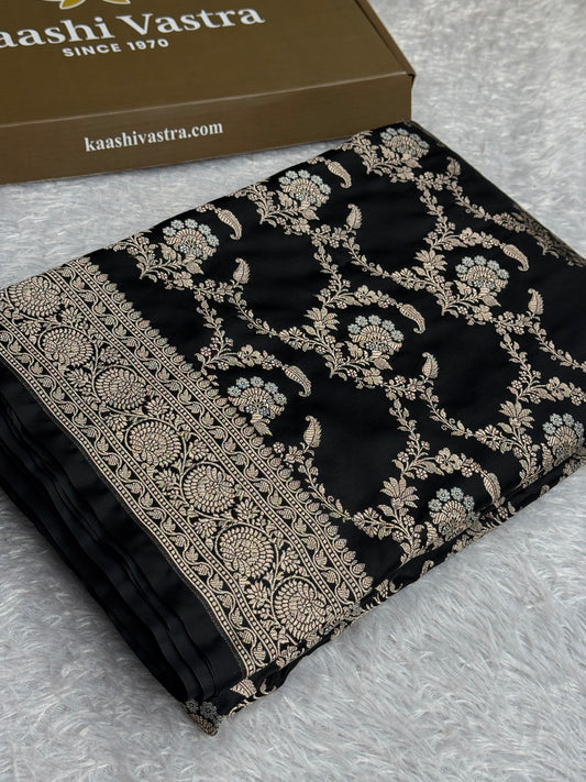 Black colour premium Banarasi Mashru katan silk saree MK318