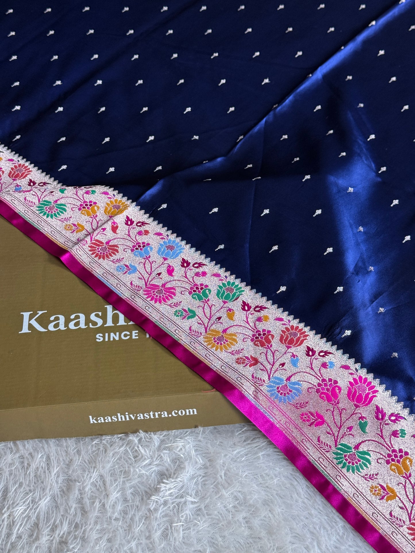Navy with rani pink premium Banarasi tilfi Mashru katan silk saree MK264