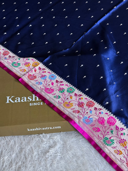 Navy with rani pink premium Banarasi tilfi Mashru katan silk saree MK264