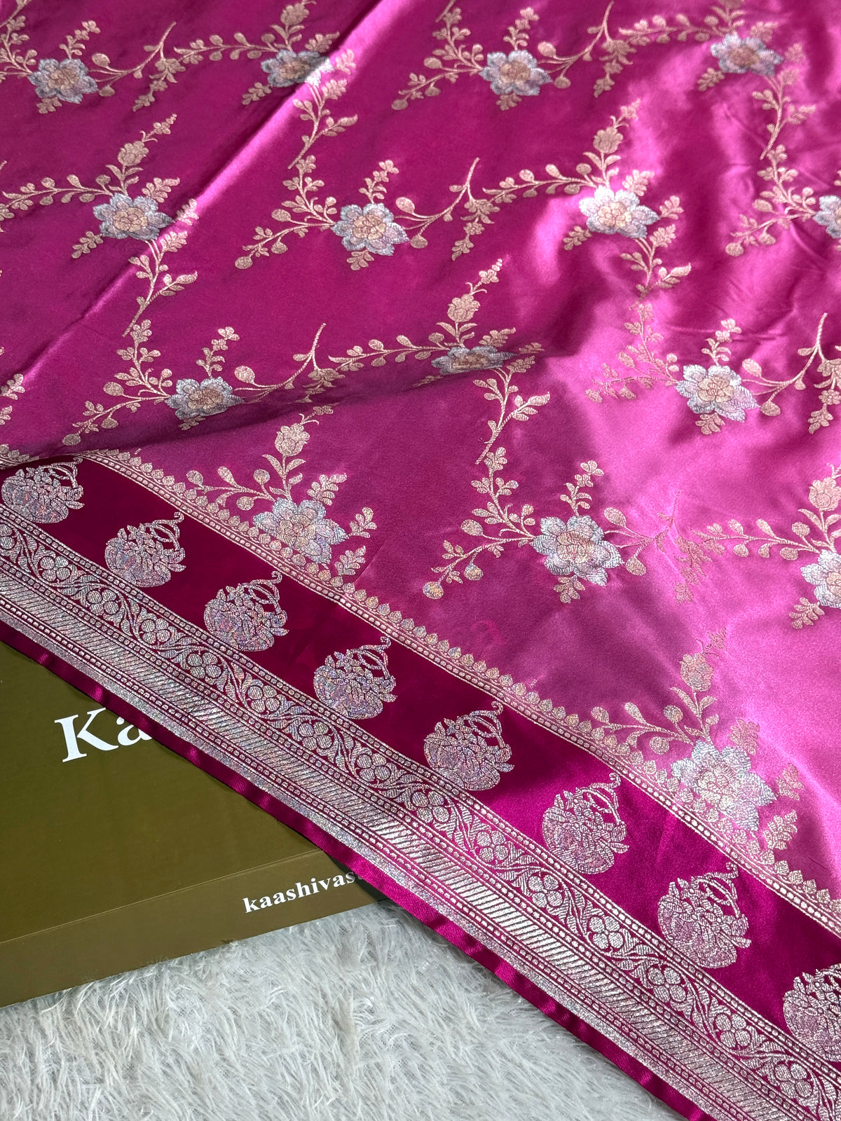 Hot pink and light pink premium Banarasi Mashru katan silk saree MK258
