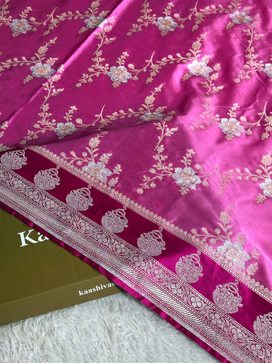 Hot pink and light pink premium Banarasi Mashru katan silk saree MK258
