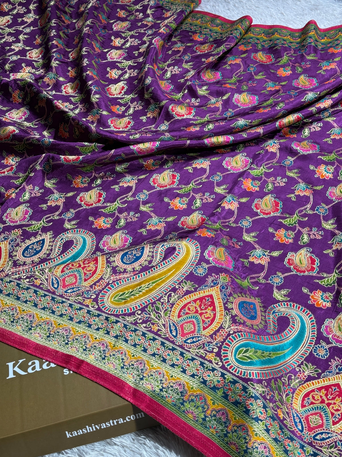 Purple color premium Banarasi pure soft satin pashmina silk saree PN101