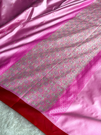 Pink with red premium Banarasi Mashru katan silk saree MK283