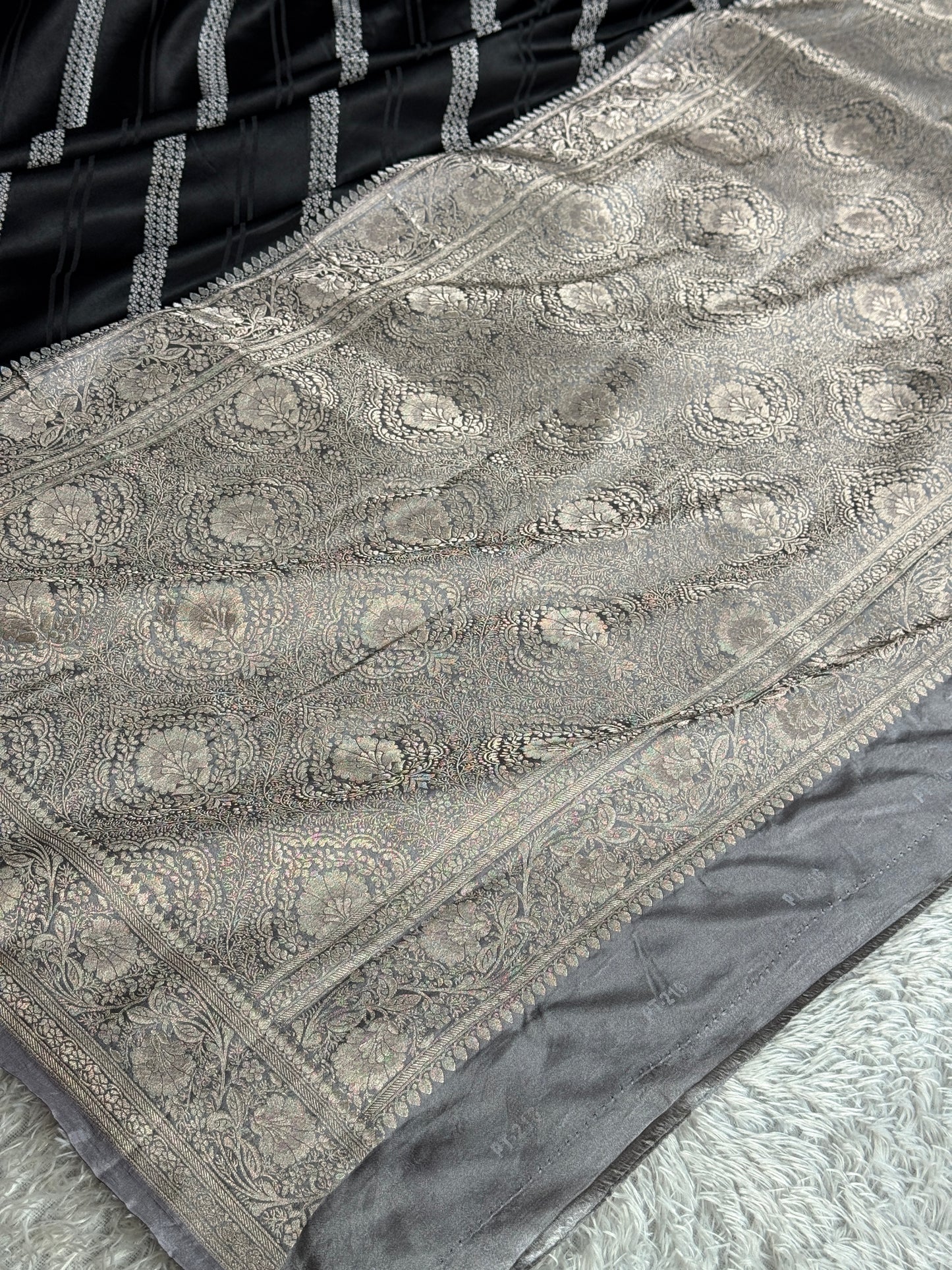 Black and grey colour premium Banarasi Mashru katan silk MK342