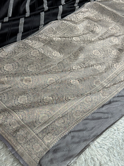 Black and grey colour premium Banarasi Mashru katan silk MK342