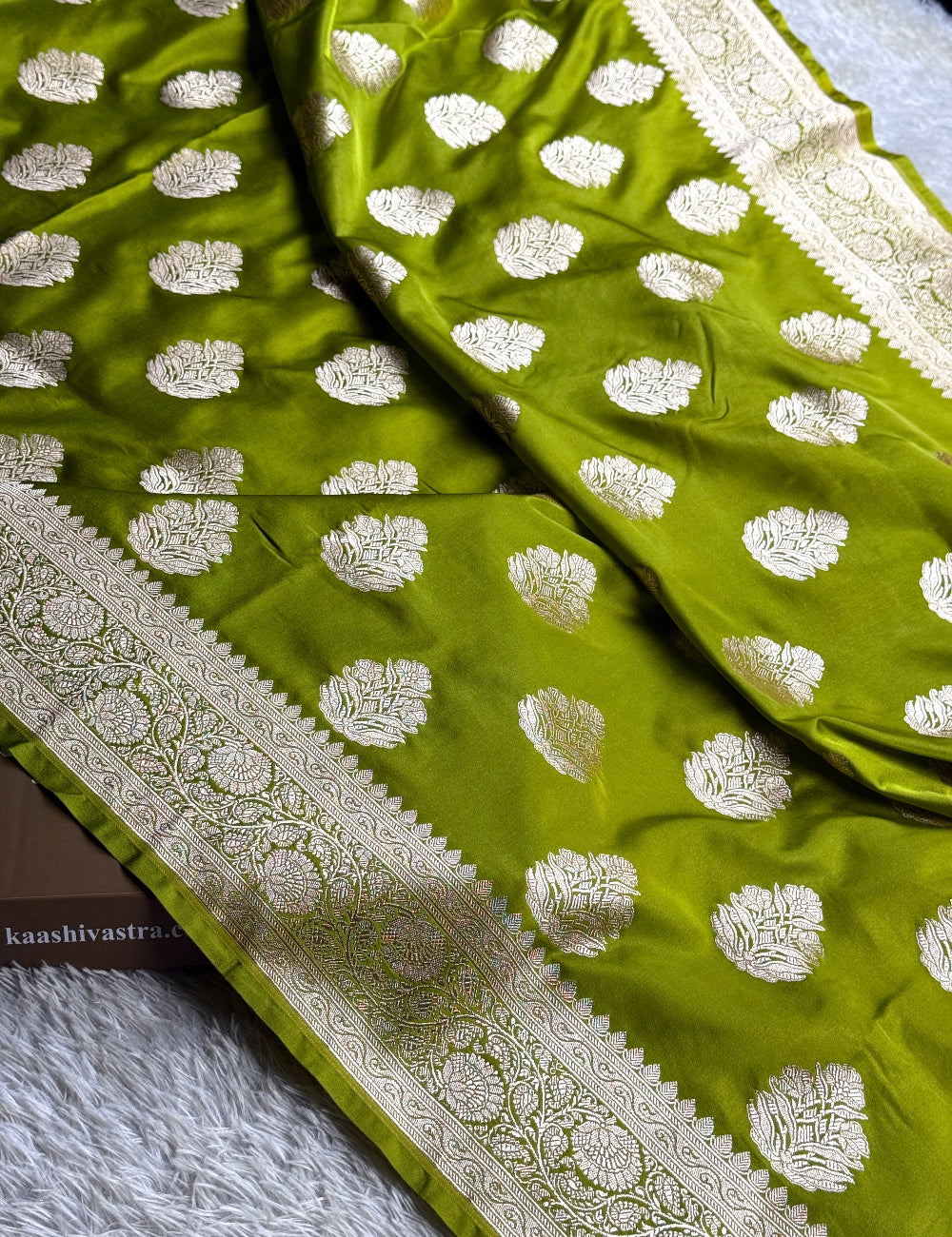 Mehandi green premium Banarasi Mashru Katan silk saree MK262