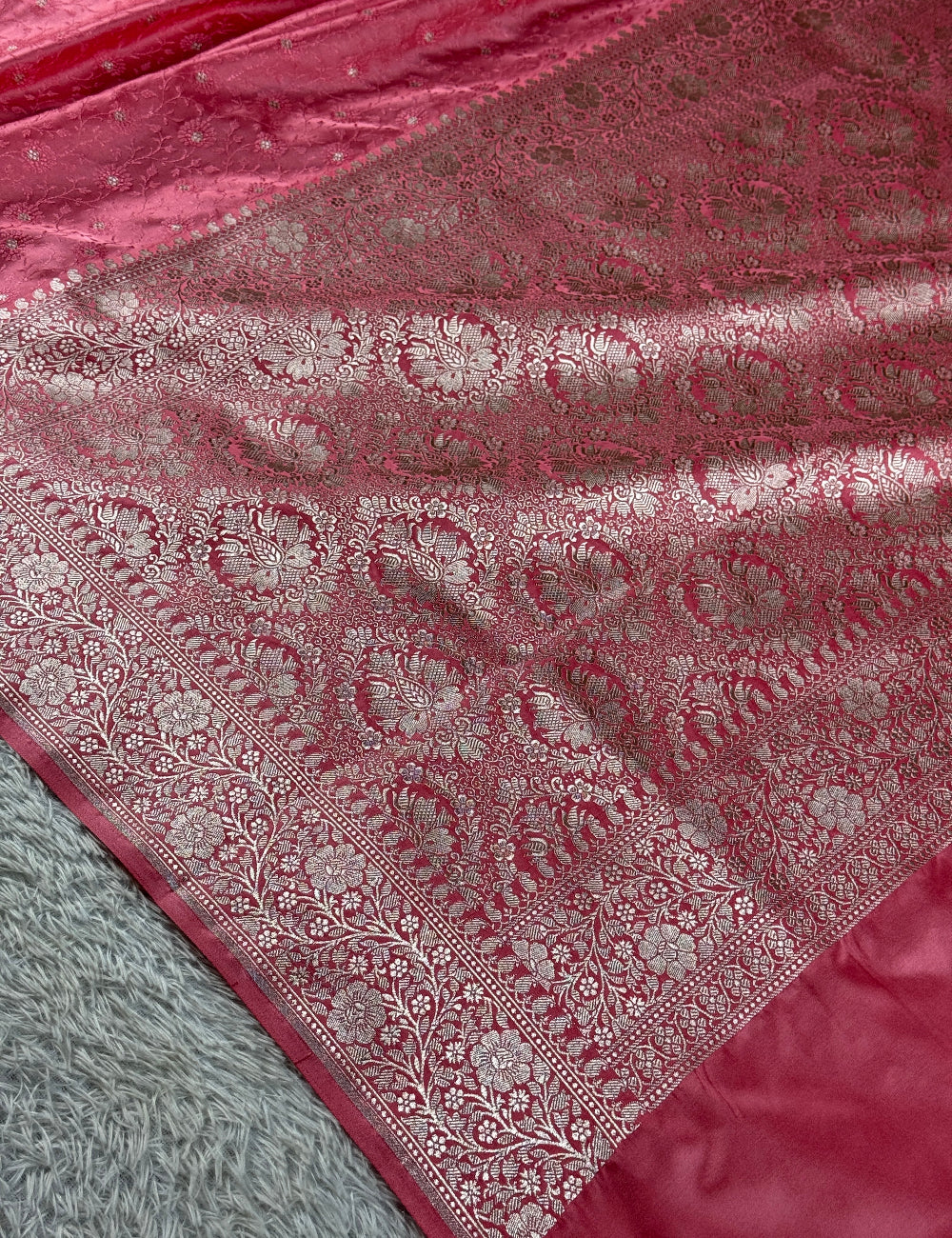 Peach color premium Banarasi tanchui Mashru katan silk saree MK261