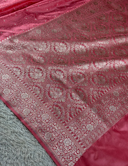Peach color premium Banarasi tanchui Mashru katan silk saree MK261