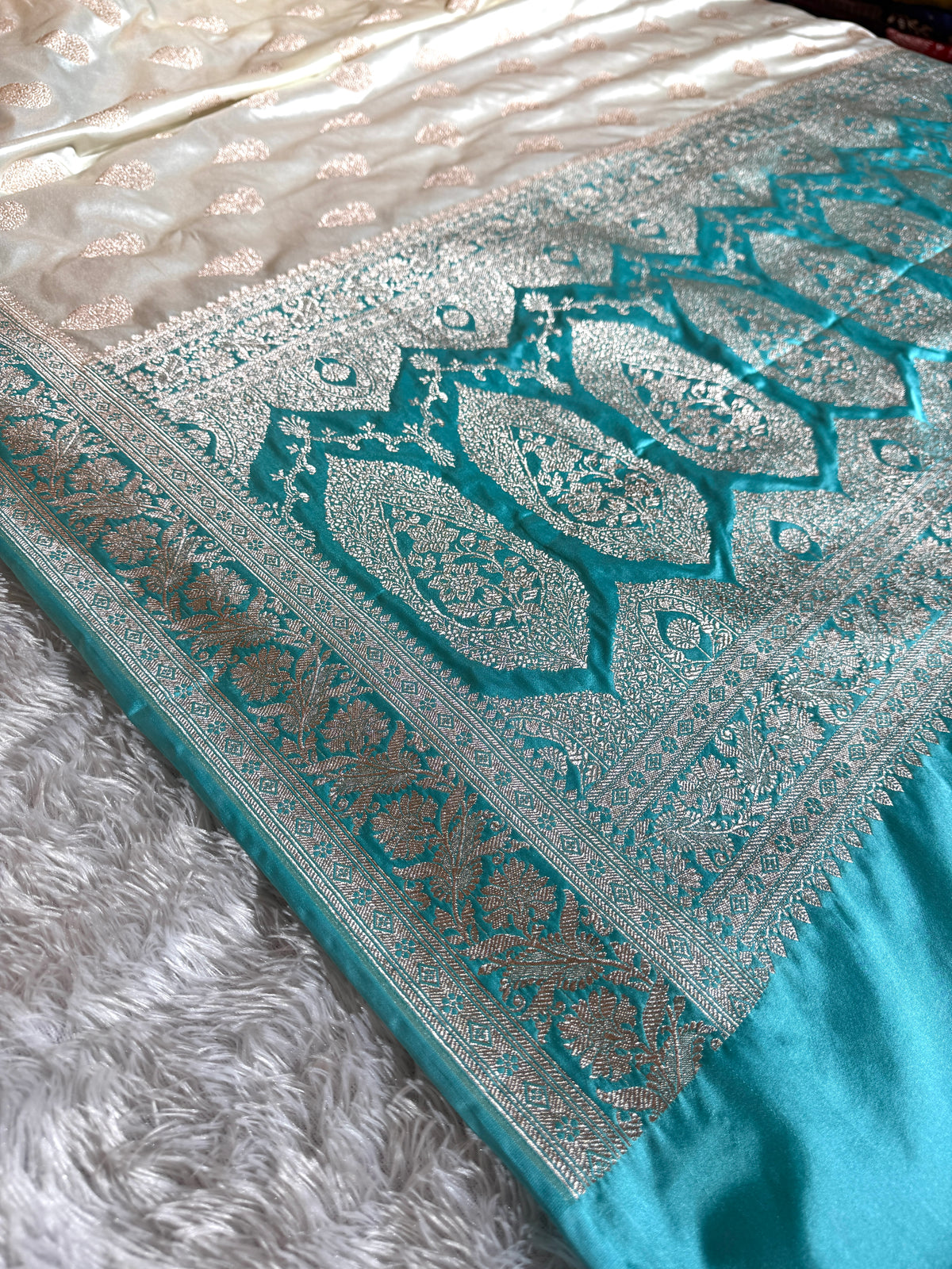 Off white premium Banarasi Mashru katan silk saree MK220