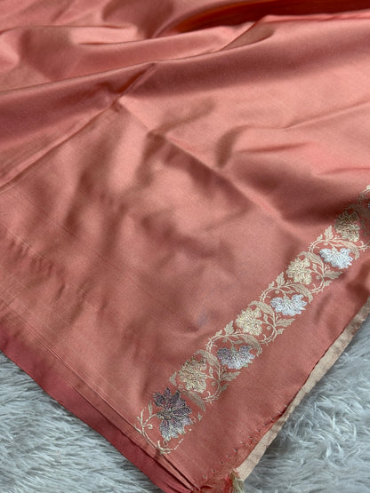Peach color premium Banarasi Mashru katan silk saree MK237