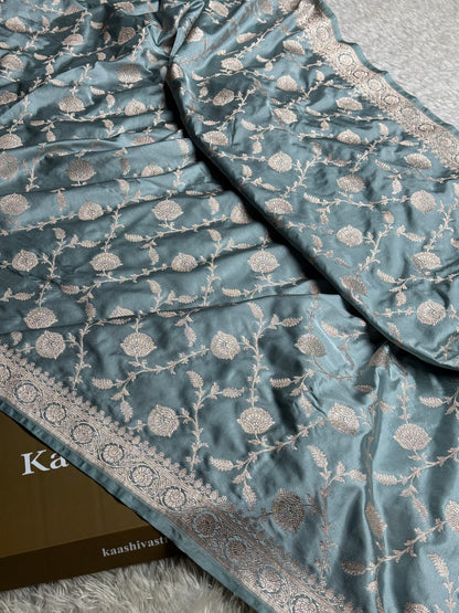 Pastel light blue premium Banarasi Mashru katan silk saree MK250