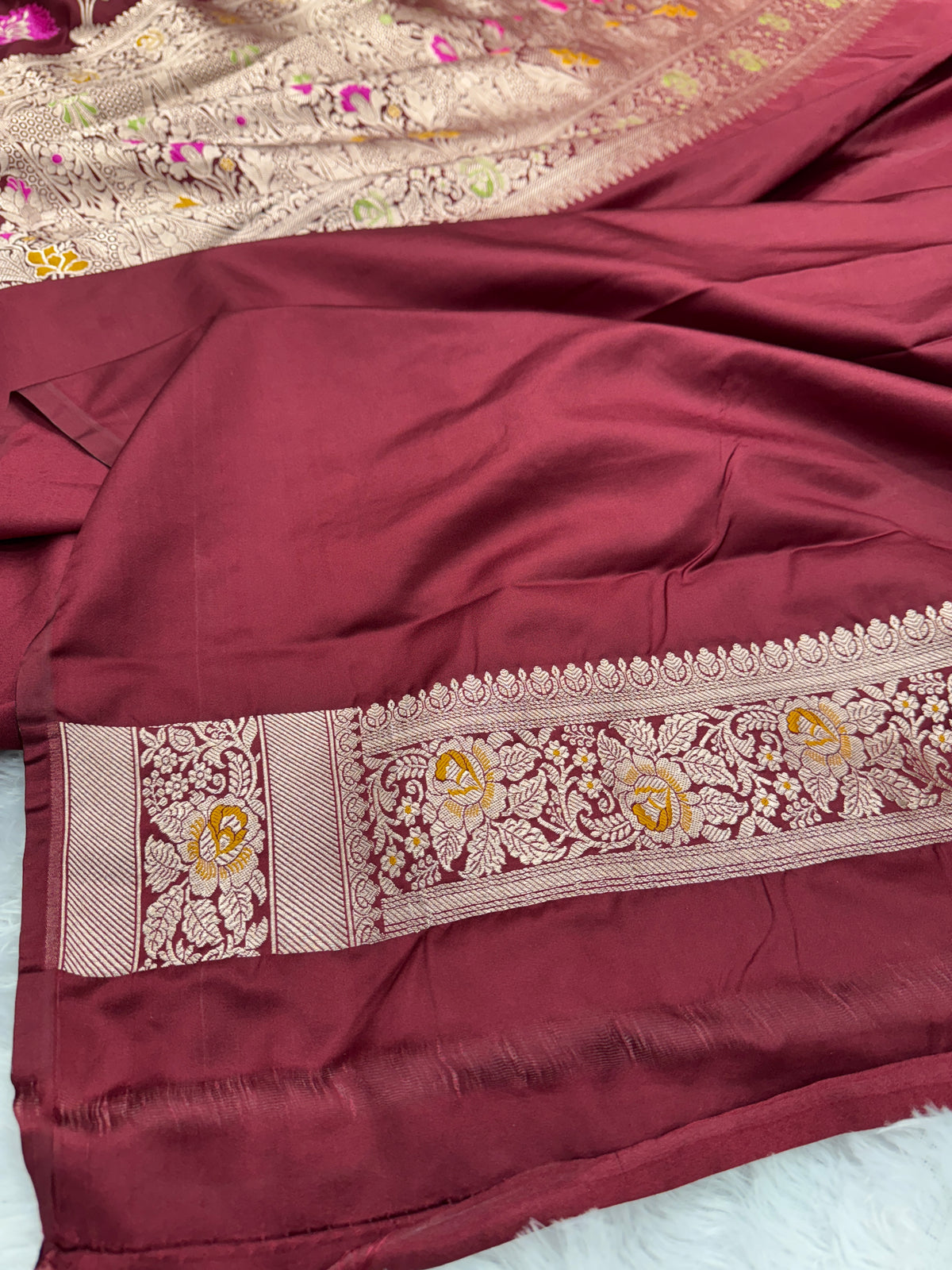 Maroon premium Banarasi Mashru katan silk saree MK195