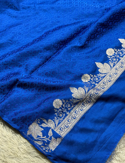 Royal blue colour premium Banarasi Mashru katan silk saree