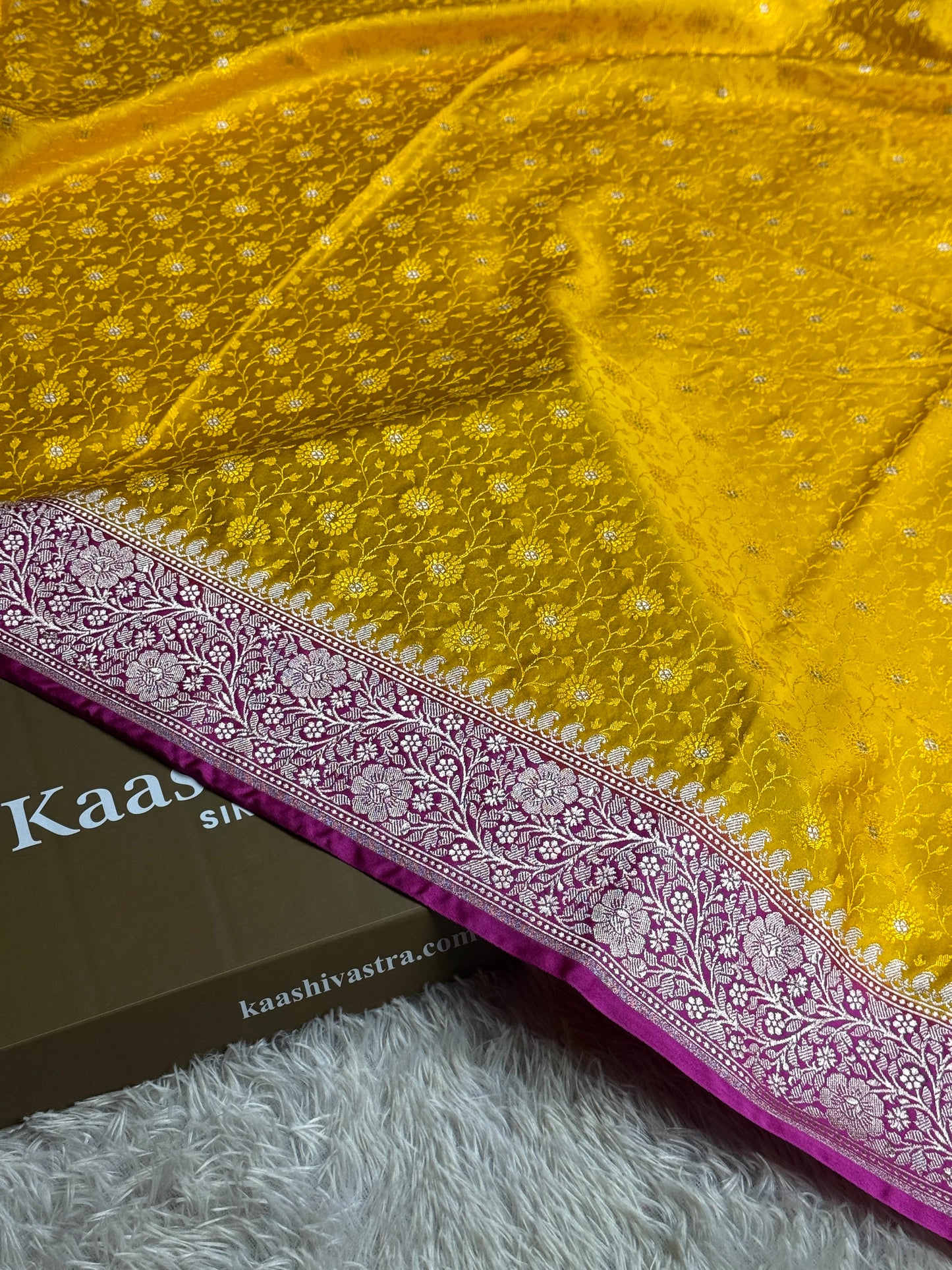 Yellow and pink color premium Banarasi Mashru katan silk saree MK248