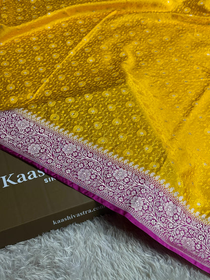 Yellow and pink color premium Banarasi Mashru katan silk saree MK248