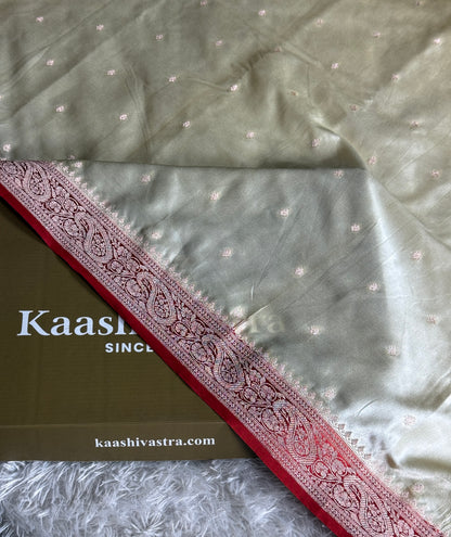 Cream with red colour premium Banarasi Mashru katan silk saree MK287
