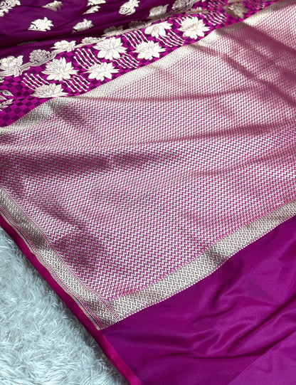Majanta colour premium Banarasi Mashru katan silk saree MK267