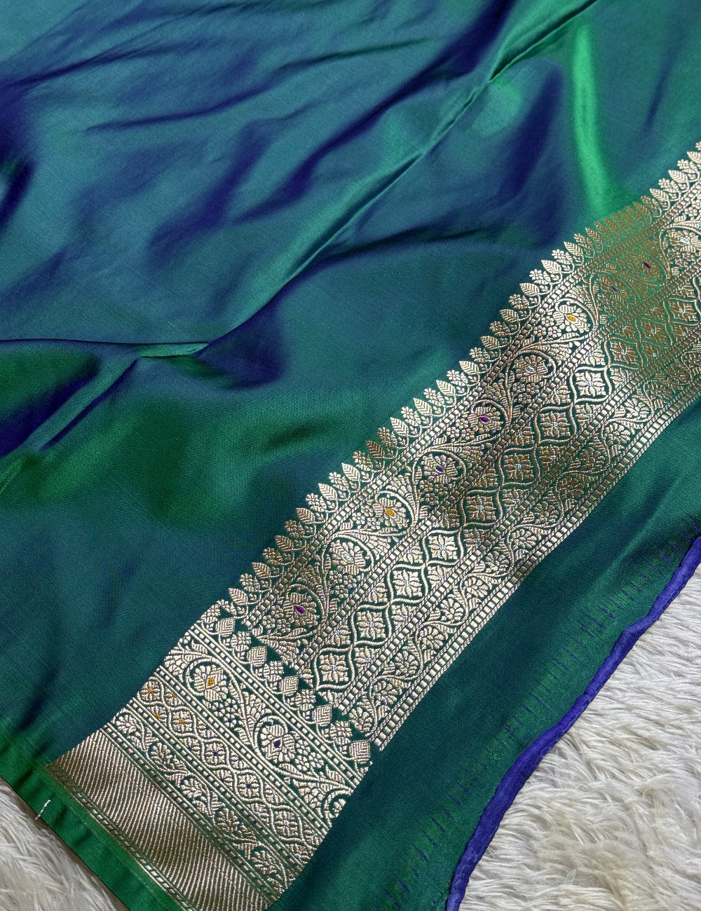 Rama green premium Banarasi Mashru katan silk saree MK206