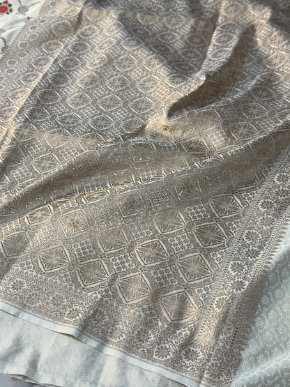 Cream Banarasi Mashru katan silk saree MK160